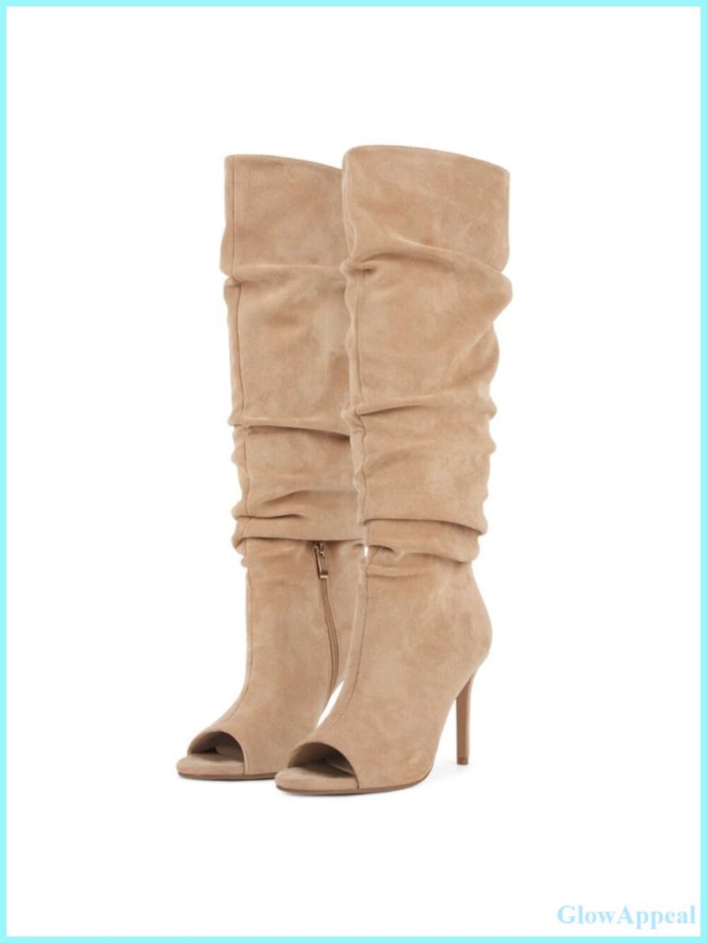 Peep Toe Slouch Knee High Stiletto Heel Faux Suede Dress Boots Fall Winter